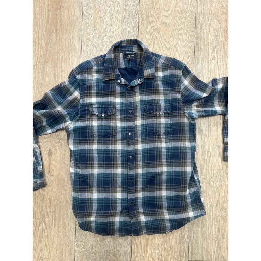 Banana Republic Men's Long Sleeve Plaid Flannel With Snaps Standard Fit‎ Large